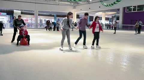 Ice skating in mall, Russia Stock Footage
