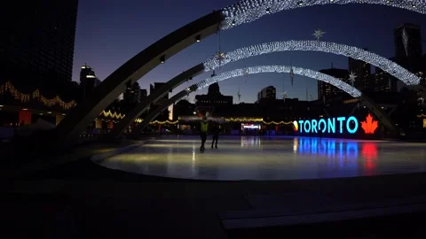 Ice skating in Nathan Phillips at night Stock Footage 146969104