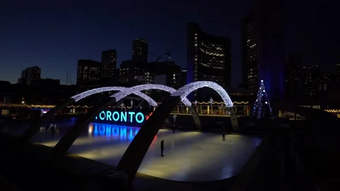 Ice skating in Nathan Phillipsa at night Stock Footage 146968935