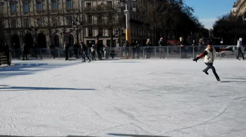Ice skating in Paris3. Stock Footage 995718
