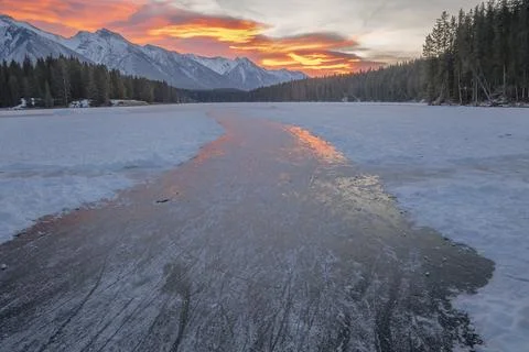 Ice Skating Path on Johnson Lake Stock Photos