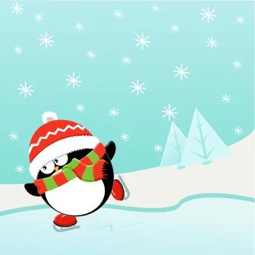 Ice skating penguin Ilustração Stock