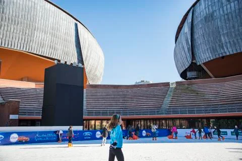Ice skating ring outside the Auditorium Parco della Musica Stock Photos