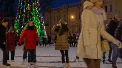 Ice skating rink in the city Stock Footage 62945997