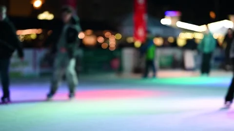 Ice skating rink in the evening disko lights in winter. Stock Footage 259940631