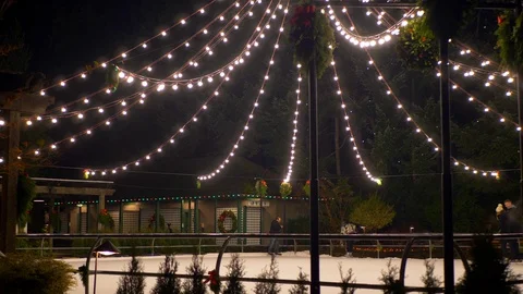 Ice Skating Rink Fun Winter Holiday Evening Activity Family Lights Sport Romance Stock Footage 120661519