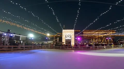 Ice skating rink in winter, Ice skating is a winter sport Stock Footage 227038948