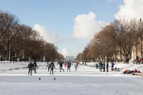 Ice-skating on River Stock Photos