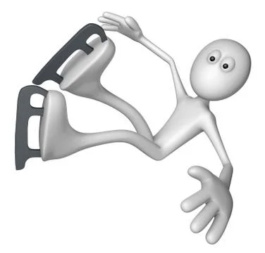 Ice skating white guy is falling - 3d illustration Stock Illustration