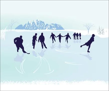 Ice skating in winter Stock Illustration