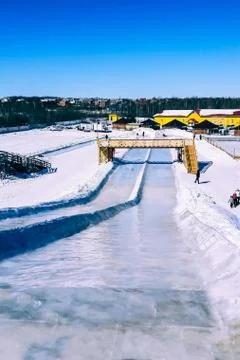 Ice slide, winter. Stock Photos