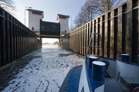 Ice in sluice Stock Photos