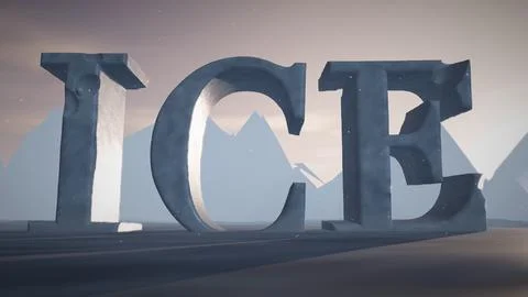 Ice Snow-Capped 3D Ice Text on a Frozen Glacier Stock Illustration