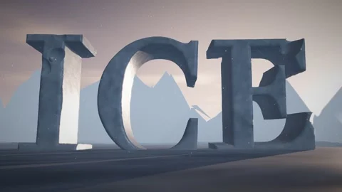 Ice Snow Capped Ice Letters on a Frozen Glacier Plain in Cold Polar Light Stock Footage 341985322