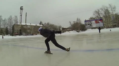 Ice speed skating. Running athlete Stock Footage 61105968