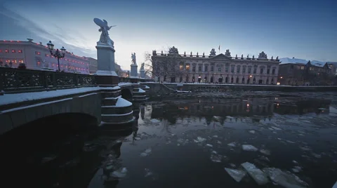 Ice on Spree river in Berlin Stock Footage 34159913