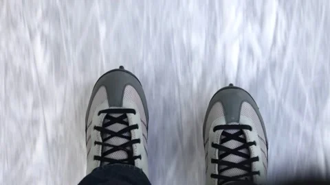 Ice staking point of view on public outdoor rink Stock Footage 300899854