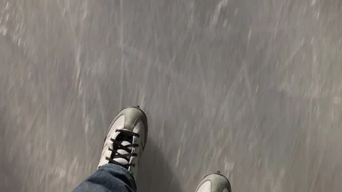 Ice staking point of view on public outdoor rink Stock Footage 300900402