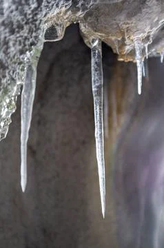 Ice stalactites in a cave Stock Photos