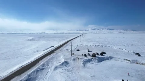 Ice steppe in winter. All under the snow Stock Footage 232983974