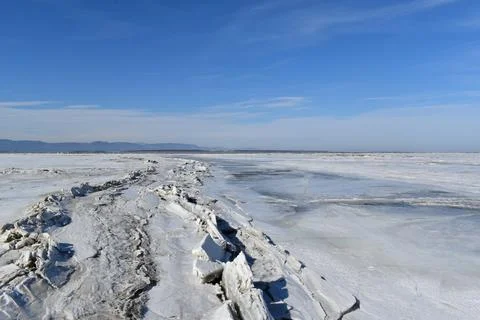 The ice of the St.Lawrence River in spring Stock Photos