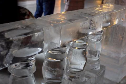 Ice structure on a winter evening in the park Stock Photos