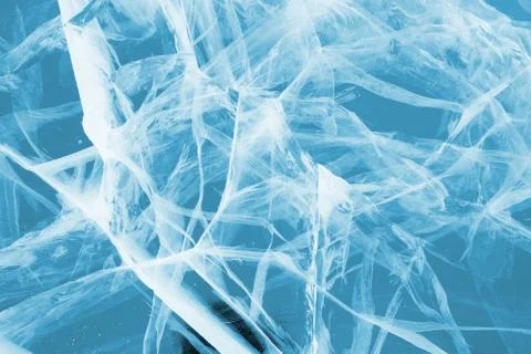Ice surface with deep cracks on lake baikal, russia Fotos Stock