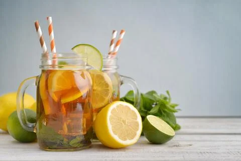 Ice tea with fresh lemons Stock Photos