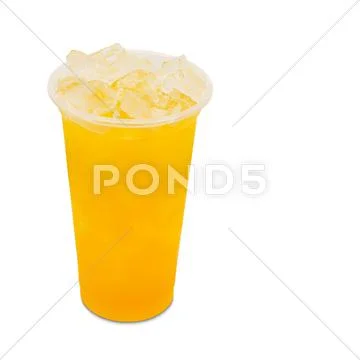 Ice tea peach in glass isolated on white background with clipping path Stock Photos