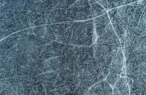 Ice texture, background. High angle view of empty frozen lake with copy space Stock Photos