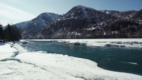 Ice thawing of on the river in the early spring Stock Footage 73661190
