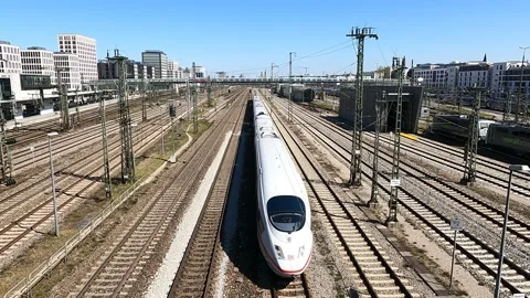 ICE Trains Going Slowly in Munich, Germany Stock Footage 152941210