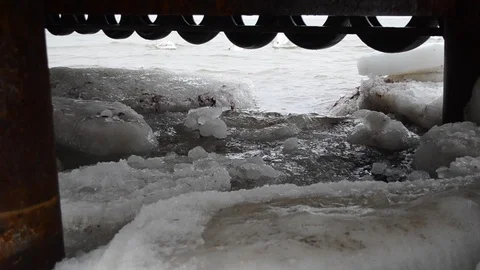 Ice under pier Stock Footage 102241530