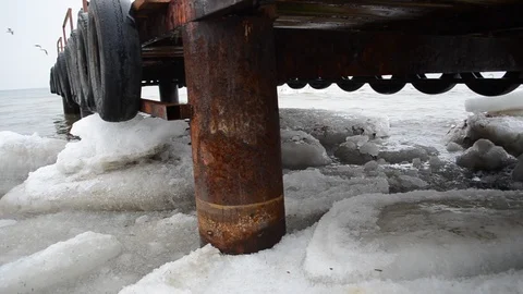 Ice under pier Stock Footage 102241548