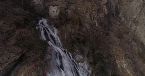 Ice waterfall closeup - Aerial 4K Stock Footage 86526257