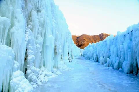 Ice waterfall Stock Photos