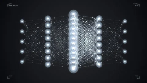 Ice white neural network with activation pulses cascading through layered nodes Vidéo 335285834