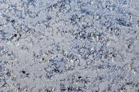 Ice on a window blue white macro frost 스톡 사진