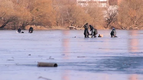 Ice Winter fishing Stockbeeldmateriaal 73193616