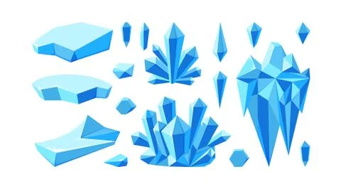 Iceberg with crystals for arctic landscapes. Set of crystal gems and glaciers Stock Illustration