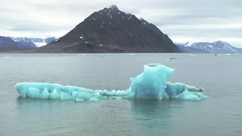 Iceberg floating in the Arctic ocean with massive ice shelf in the horizon Stock-Footage 297533323