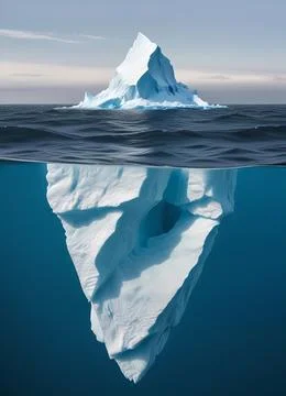 Iceberg floating in the ocean, both the tip and the submerged parts are visible. Stock Illustration
