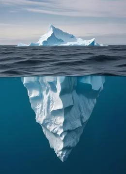 Iceberg floating in the ocean, both the tip and the submerged parts are visible. Stock Illustration