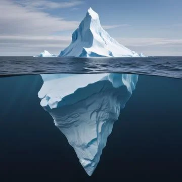 Iceberg floating in the ocean, both the tip and the submerged parts are visible. Stock Illustration