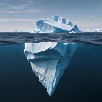 Iceberg floating in the ocean, both the tip and the submerged parts are visible. Stock Illustration