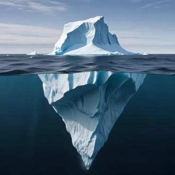 Iceberg floating in the ocean, both the tip and the submerged parts are visible. Stock Illustration