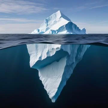 Iceberg floating in the ocean, both the tip and the submerged parts are visible. Stock Illustration