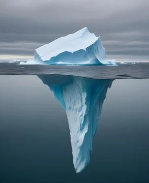 Iceberg floating in the ocean, both the tip and the submerged parts are visible. Stock Illustration