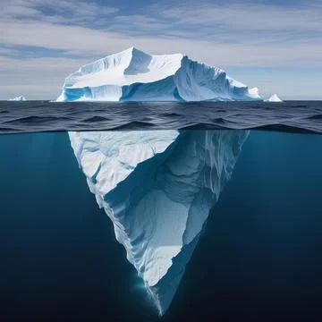 Iceberg floating in the ocean, both the tip and the submerged parts are visible. Stock Illustration