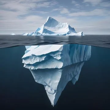 Iceberg floating in the ocean, both the tip and the submerged parts are visible. Stock Illustration